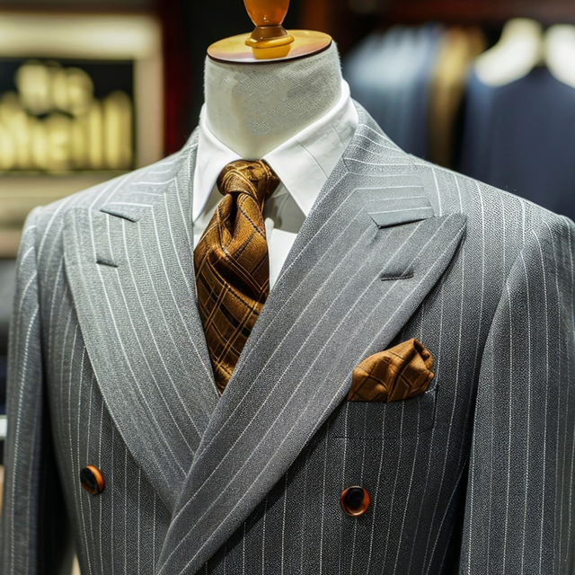 Grey Pinstripe Double-Breasted Suit